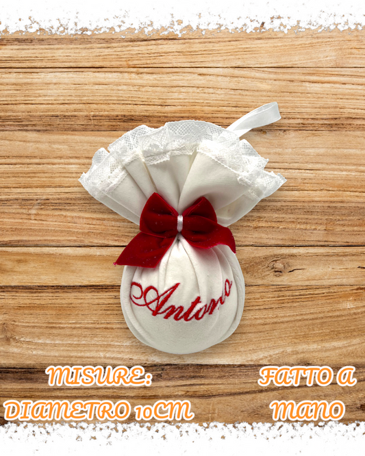 PALLINA ALBERO CON MERLETTO IN VELLUTO RICAMO PERSONALIZZATO