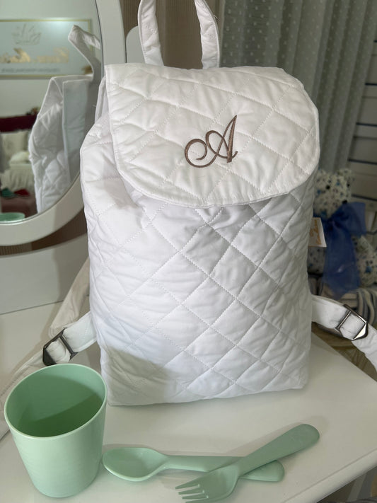 ZAINETTO TRAPUNTATO BIANCO RICAMO PERSONALIZZATO