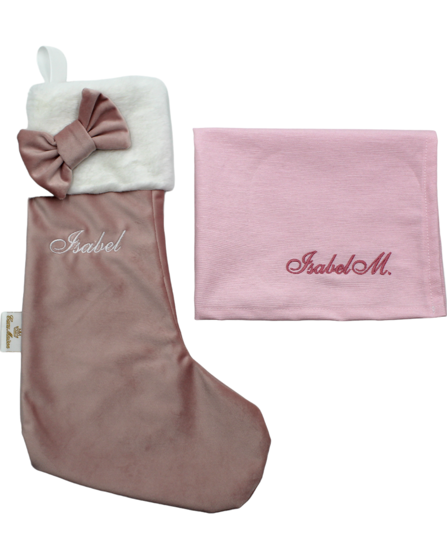 CALZA IN VELLUTO CON FIOCCO RICAMO PERSONALIZZATO