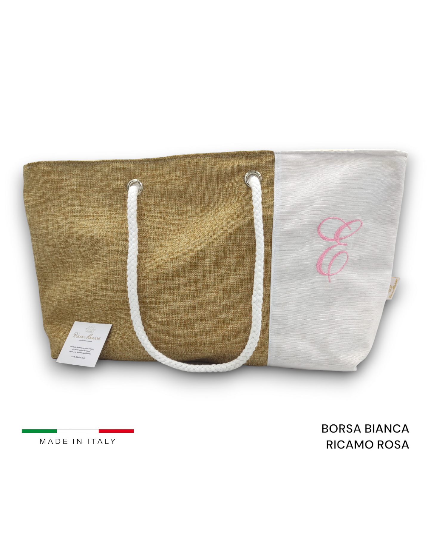 BORSA MARE BICOLORE JUTA RICAMO PERSONALIZZATO