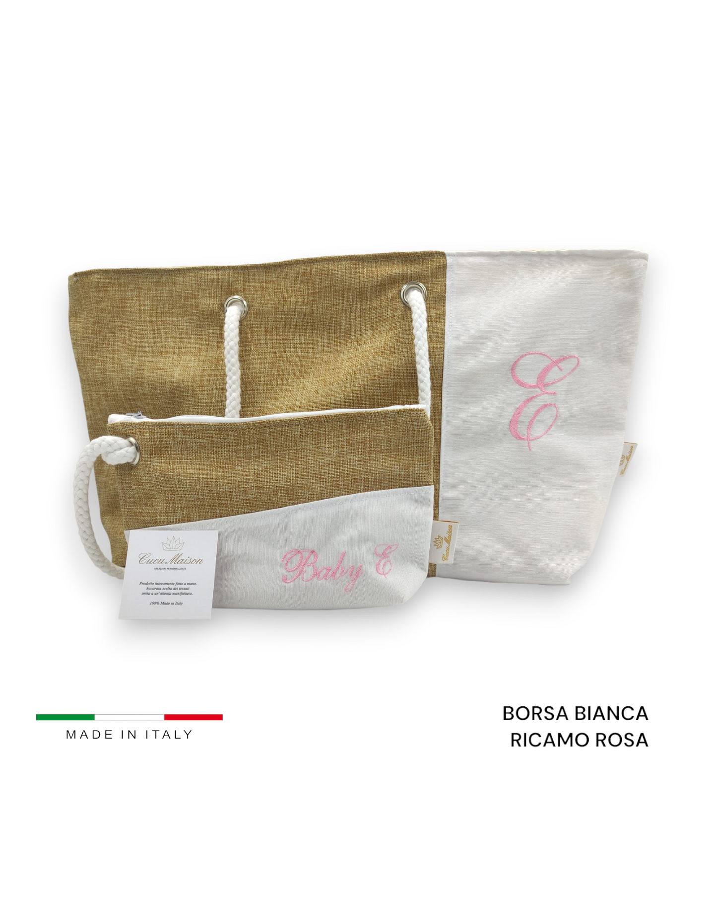POCHETTE MARE JUTA BICOLORE RICAMO PERSONALIZZATO