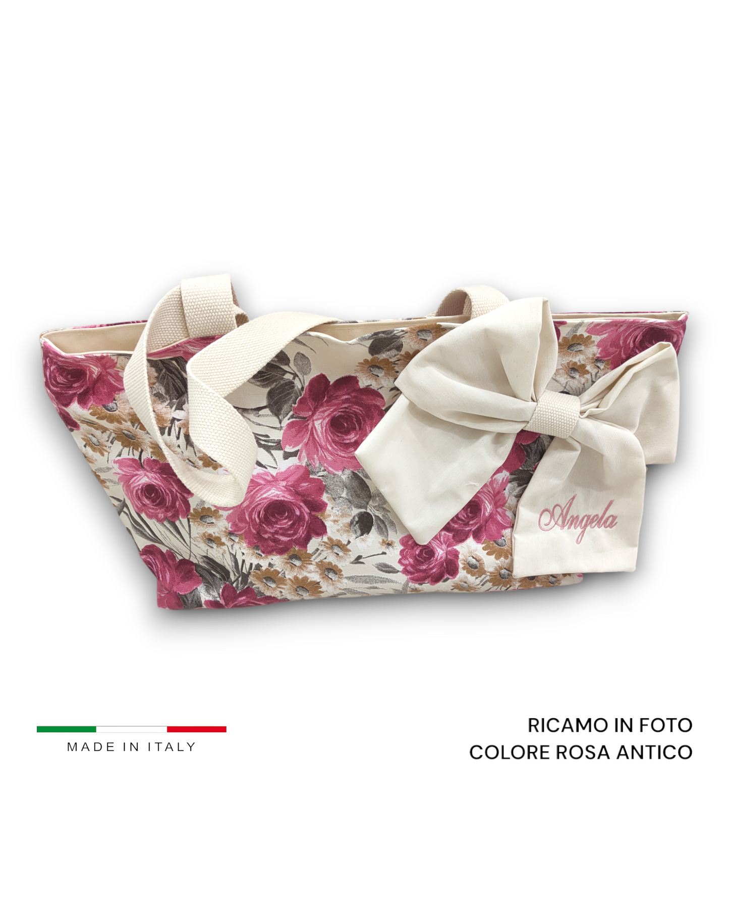 BORSA MARE PEONIA CON FIOCCO PERSONALIZZATO