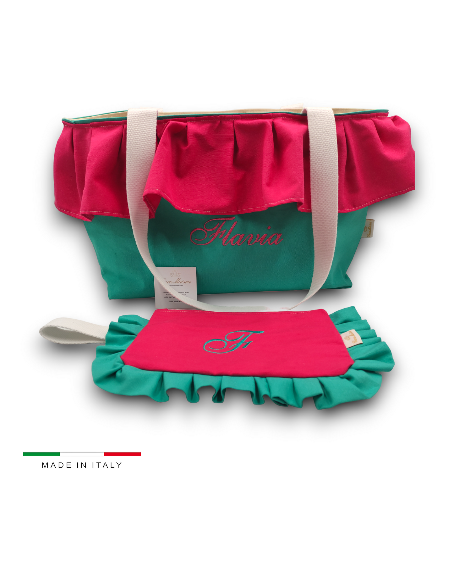 POCHETTE MARE CON ROUCHES RICAMO PERSONALIZZATO