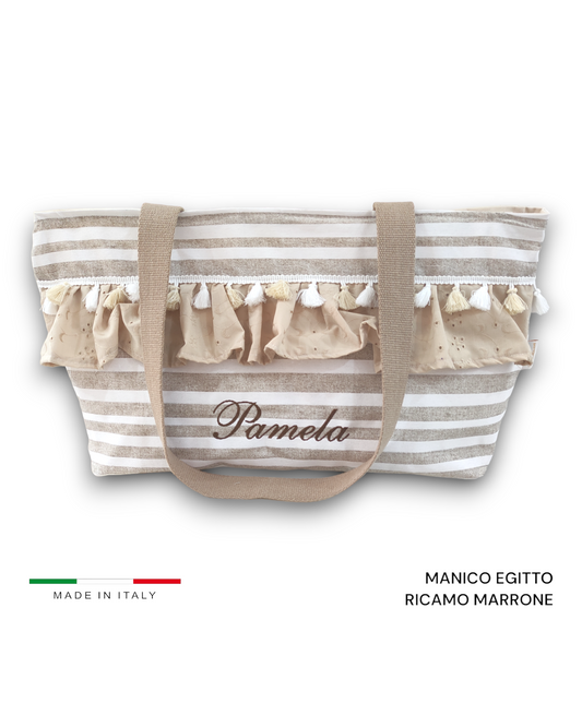 BORSA MARE A RIGHE RICAMO PERSONALIZZATO