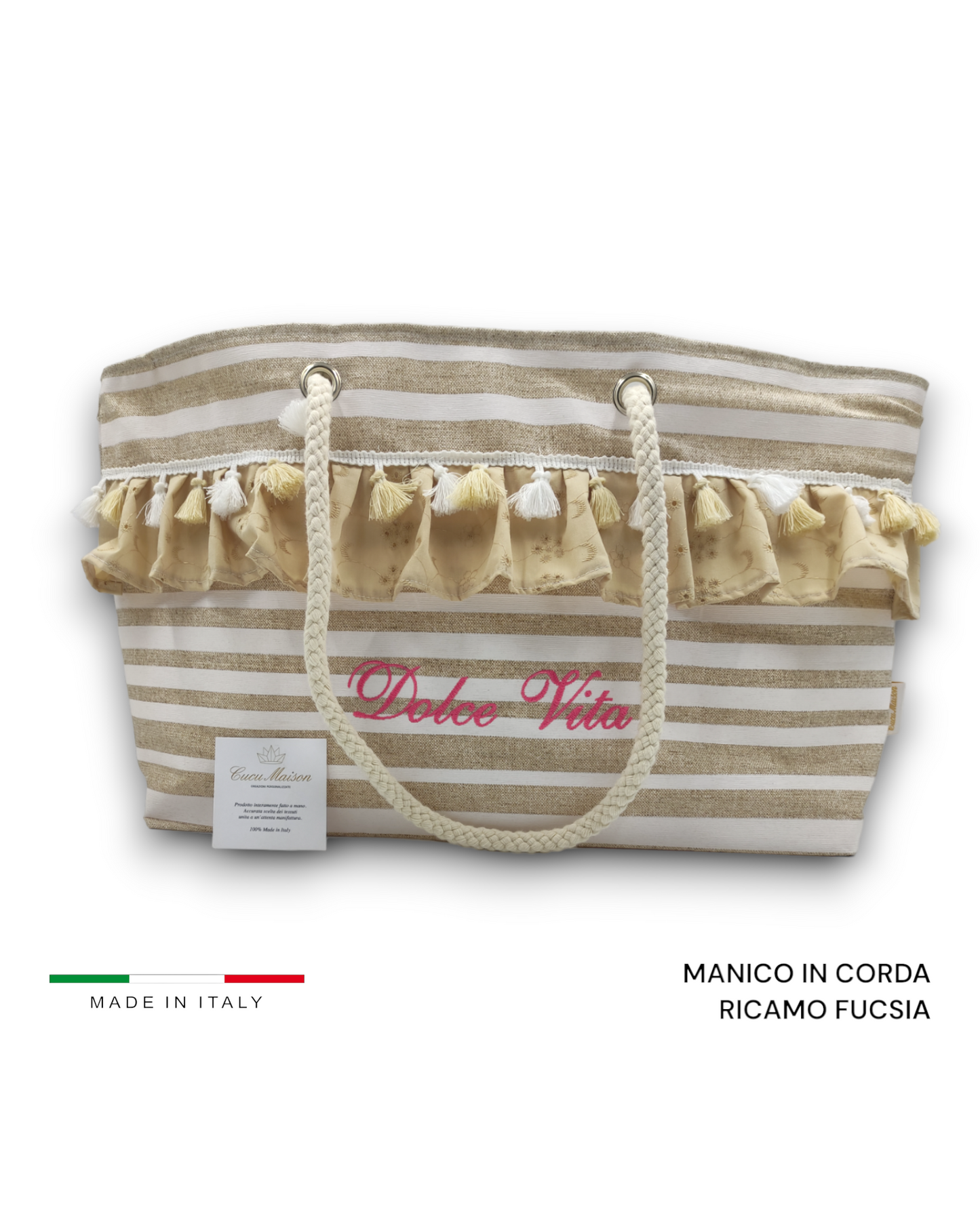 BORSA MARE A RIGHE RICAMO PERSONALIZZATO