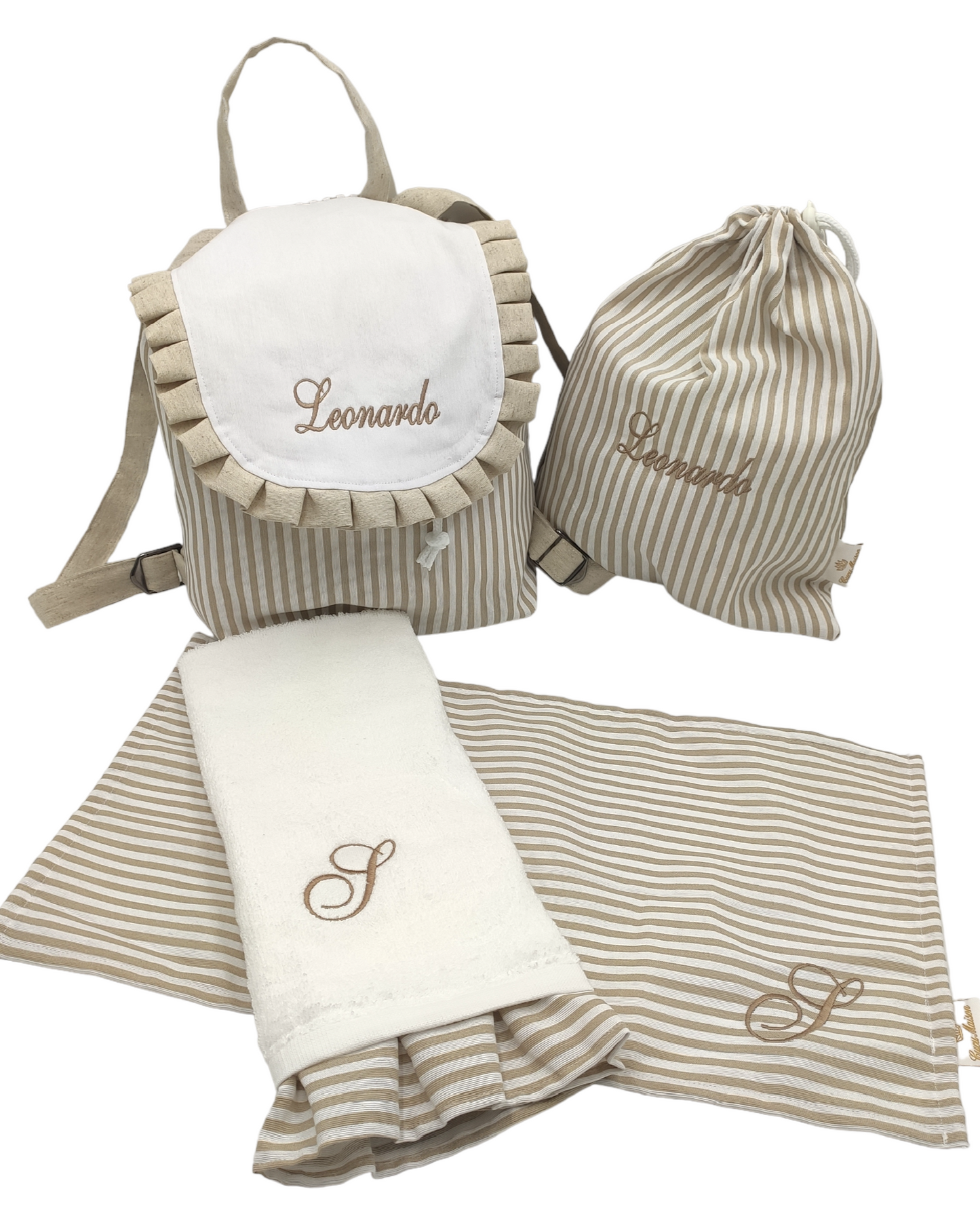 ZAINETTO A RIGHE ASILO RICAMO PERSONALIZZATO