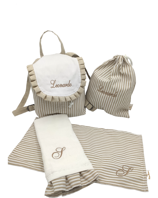 SET ASILO A RIGHE RICAMO PERSONALIZZATO