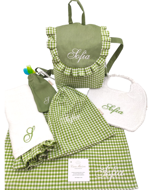 SET ASILO COMPLETO A QUADRI RICAMO PERSONALIZZATO