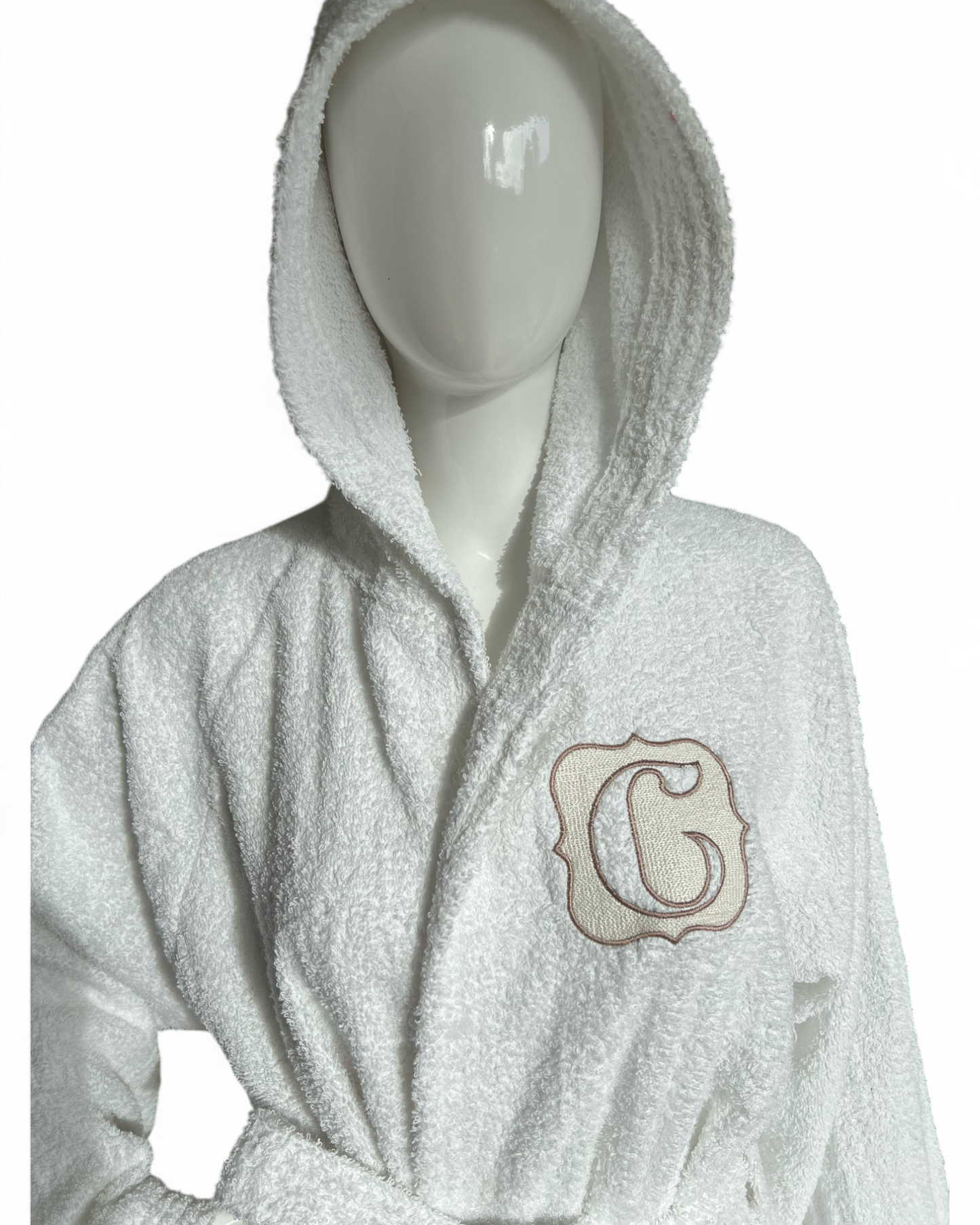 ACCAPPATOIO BIANCO IN SPUGNA 100% COTONE CON RICAMO STILE EMBLEMA PERSONALIZZATO