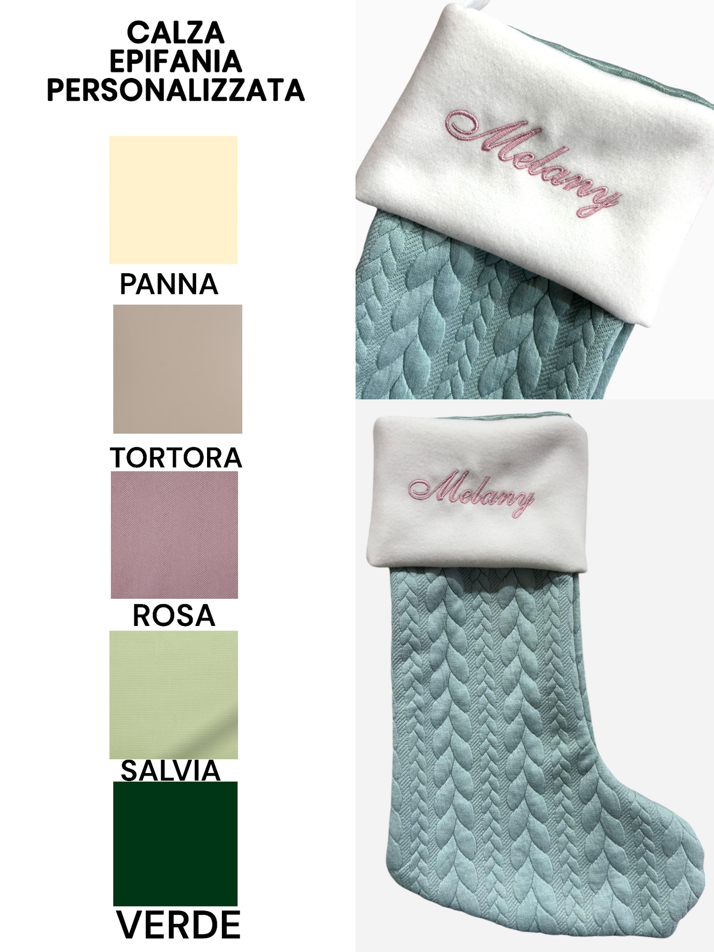 CALZA EPIFANIA DOLCE TRECCIA RICAMO PERSONALIZZATO