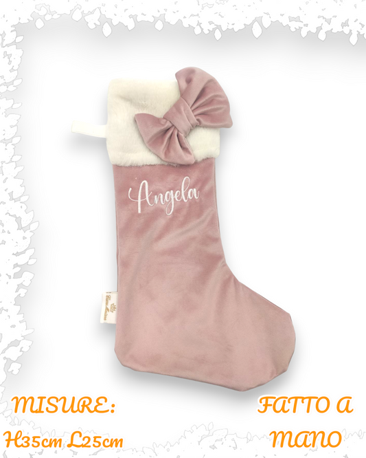CALZA IN VELLUTO CON FIOCCO RICAMO PERSONALIZZATO