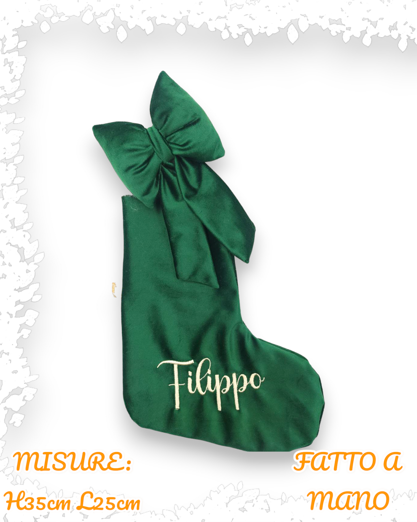 CALZA IN VELLUTOCON MAXI FIOCCO IMBOTTITO RICAMO PERSONALIZZATO