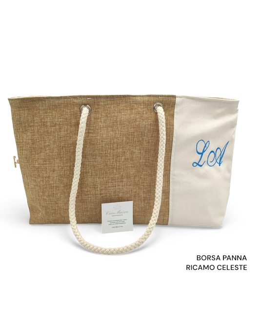 BORSA MARE BICOLORE JUTA RICAMO PERSONALIZZATO