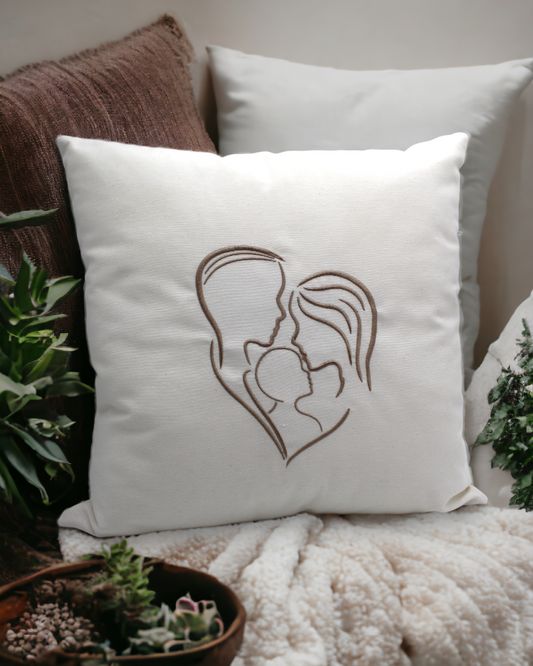 CUSCINO FAMIGLIA STILIZZATA RICAMATO