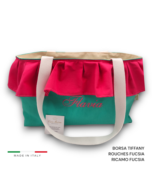BORSA MARE CON ROUCHES RICAMO PERSONALIZZATO