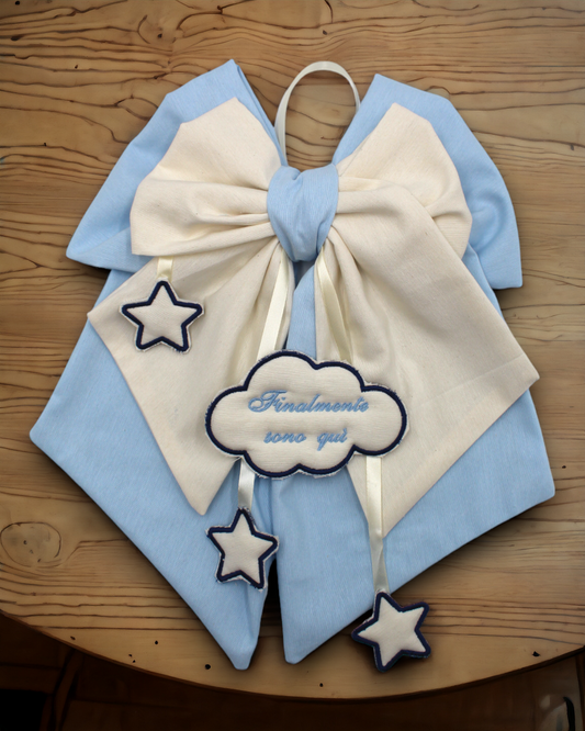 FIOCCO NASCITA STELLINE E NUVOLETTE RICAMO PERSONALIZZATO