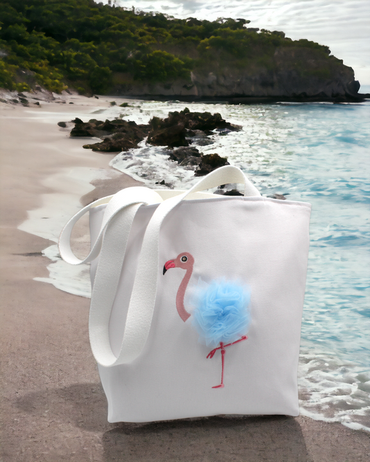 BORSA MARE FENICOTTERO RICAMATO