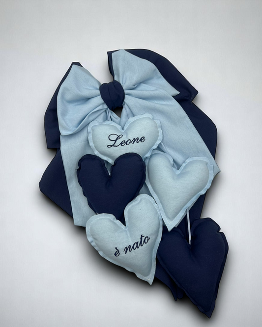 FIOCCO CON 5 CUORI IMBOTTITI CON RICAMO PERSONALIZZATO