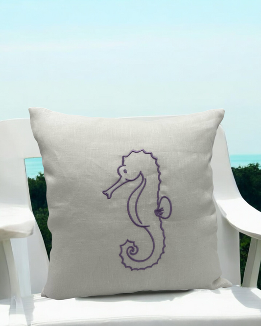 FEDERA IN LINO BIANCO CON IPPOCAMPO RICAMATO