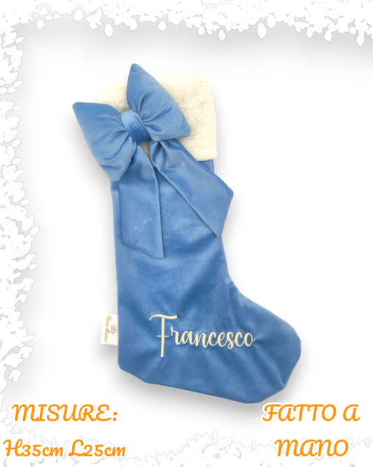 CALZA IN VELLUTOCON MAXI FIOCCO IMBOTTITO RICAMO PERSONALIZZATO