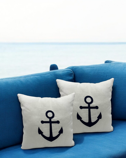 FEDERA IN LINO BIANCO CON ANCORA RICAMATA